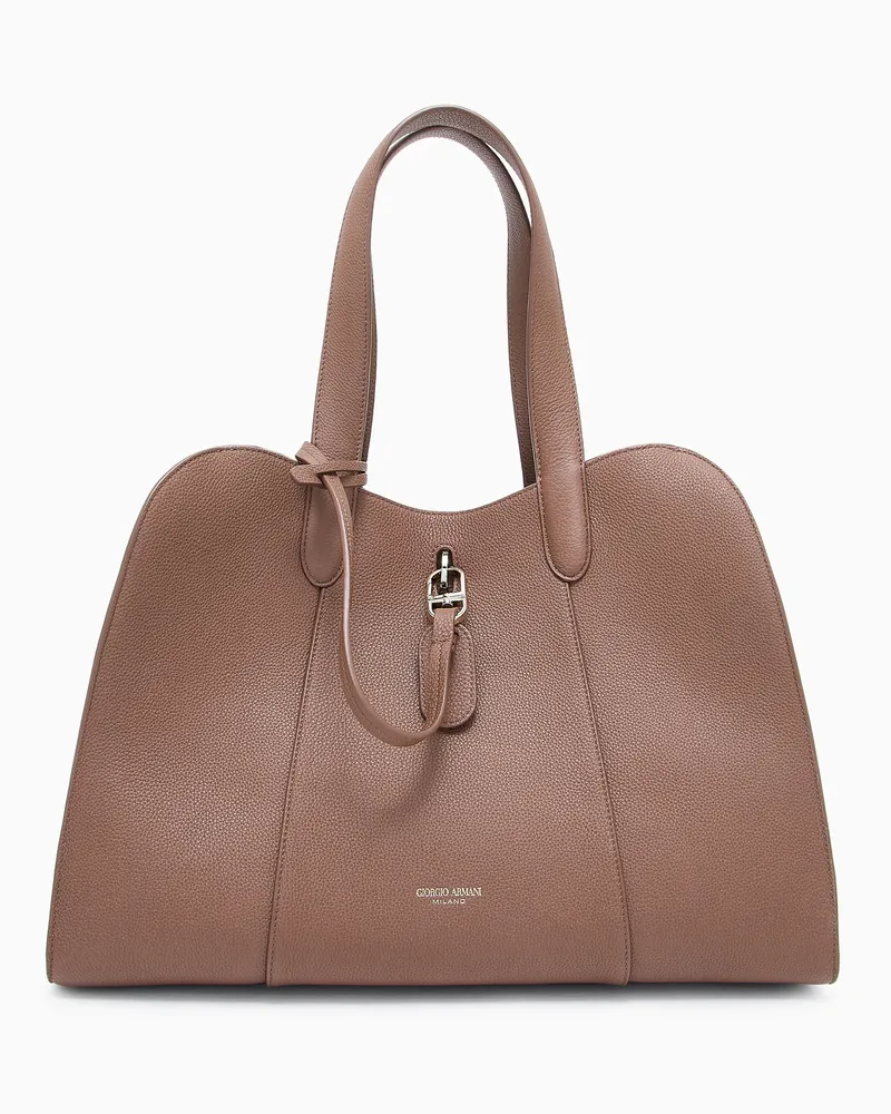 Giorgio Armani Große Tragetasche aus genarbtem Leder Braun