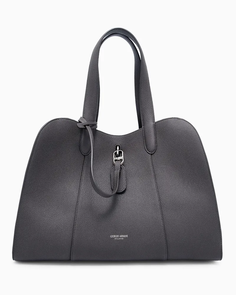 Giorgio Armani Große Tragetasche aus genarbtem Leder Braun