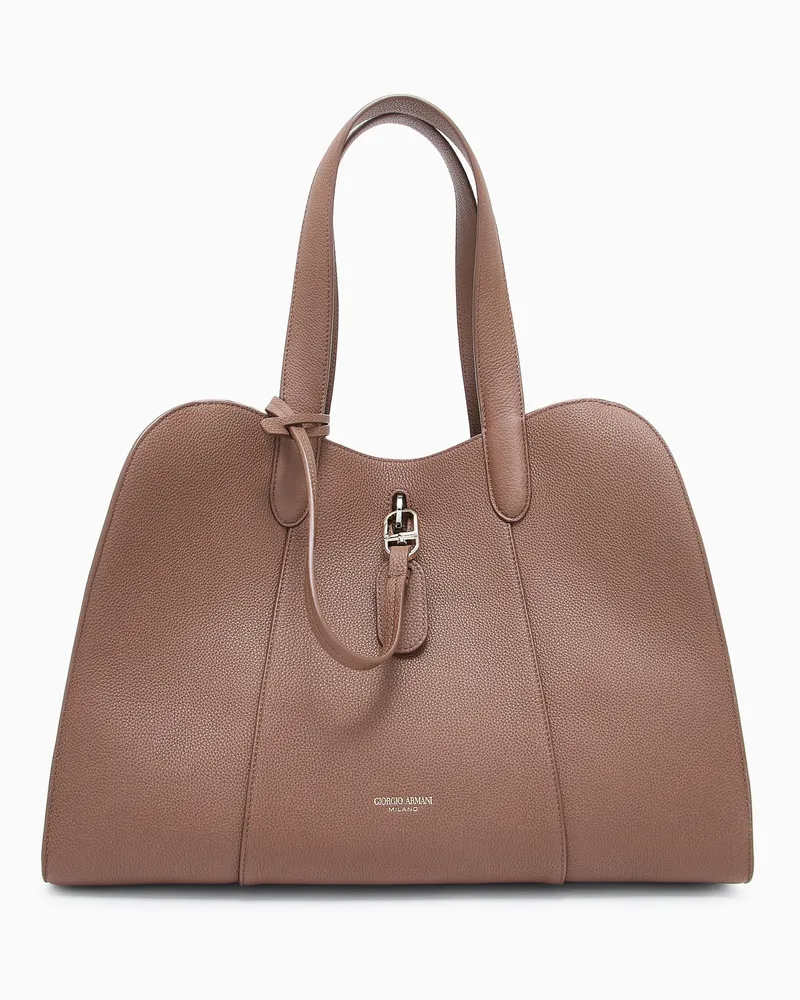 Giorgio Armani Große Tragetasche aus genarbtem Leder Braun