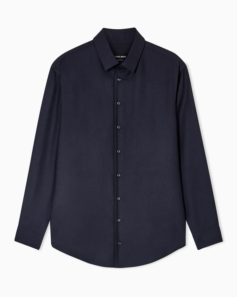 Giorgio Armani Hemd in Regular Fit aus Kaschmir und Seiden-Twill Marineblau