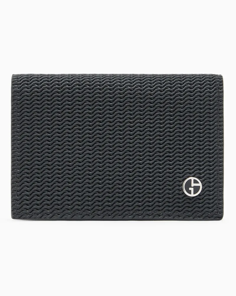 Giorgio Armani Visitenkartenetui aus bedrucktem Leder Schwarz