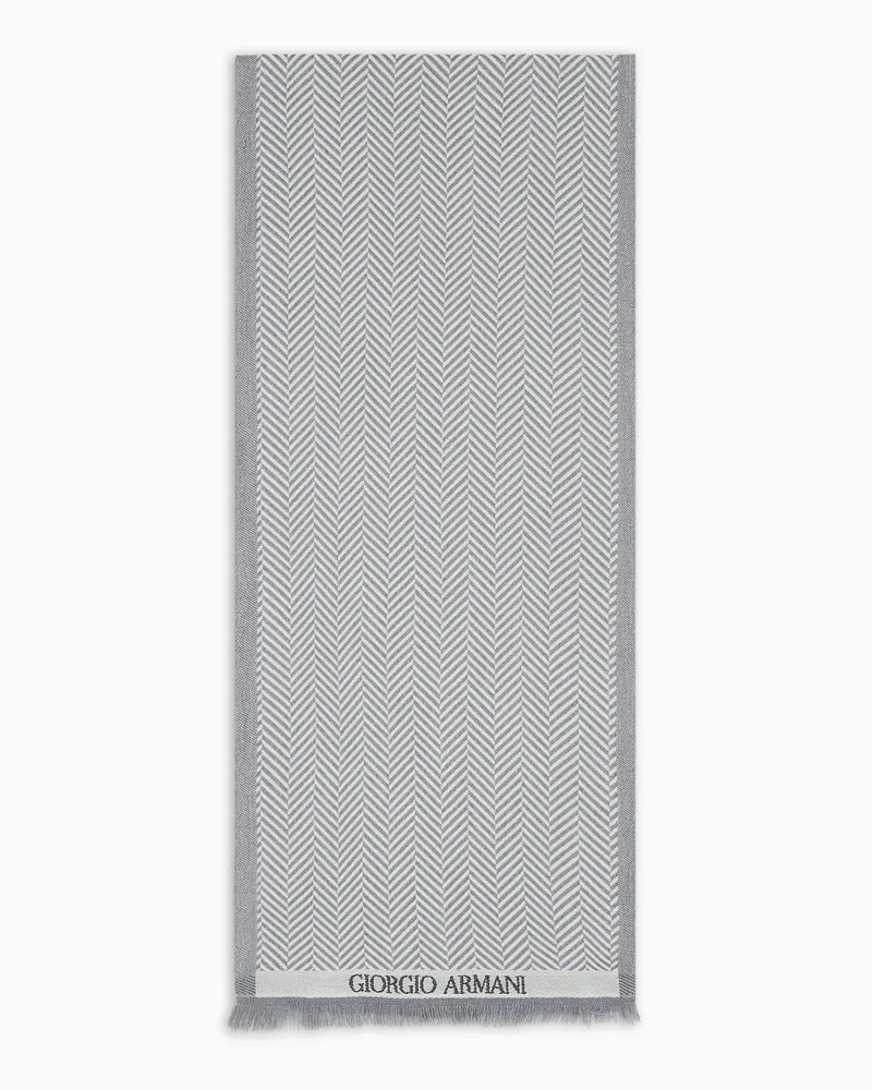 Giorgio Armani Woll-Schal mit Fischgrat-Motiv in Jacquard-Stoff-Verarbeitung Grau