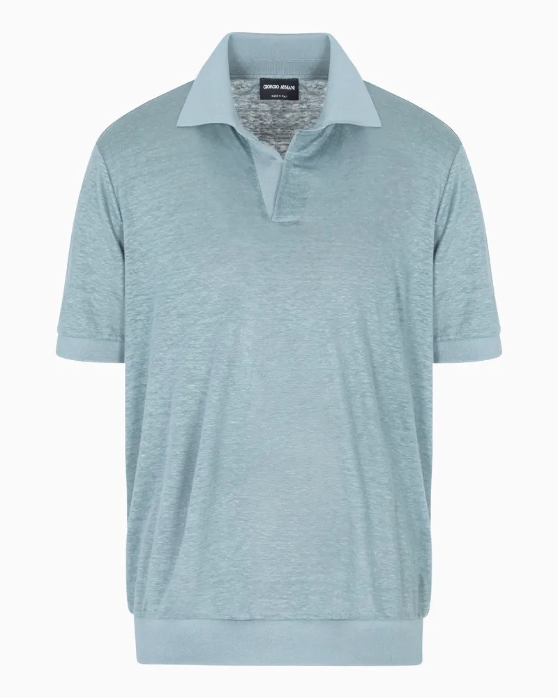 Giorgio Armani Jersey-Poloshirt mit kurzen Ärmeln aus Leinen Hellblau