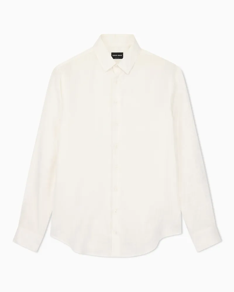 Giorgio Armani Regular Fit Hemd aus Leinen Weiß