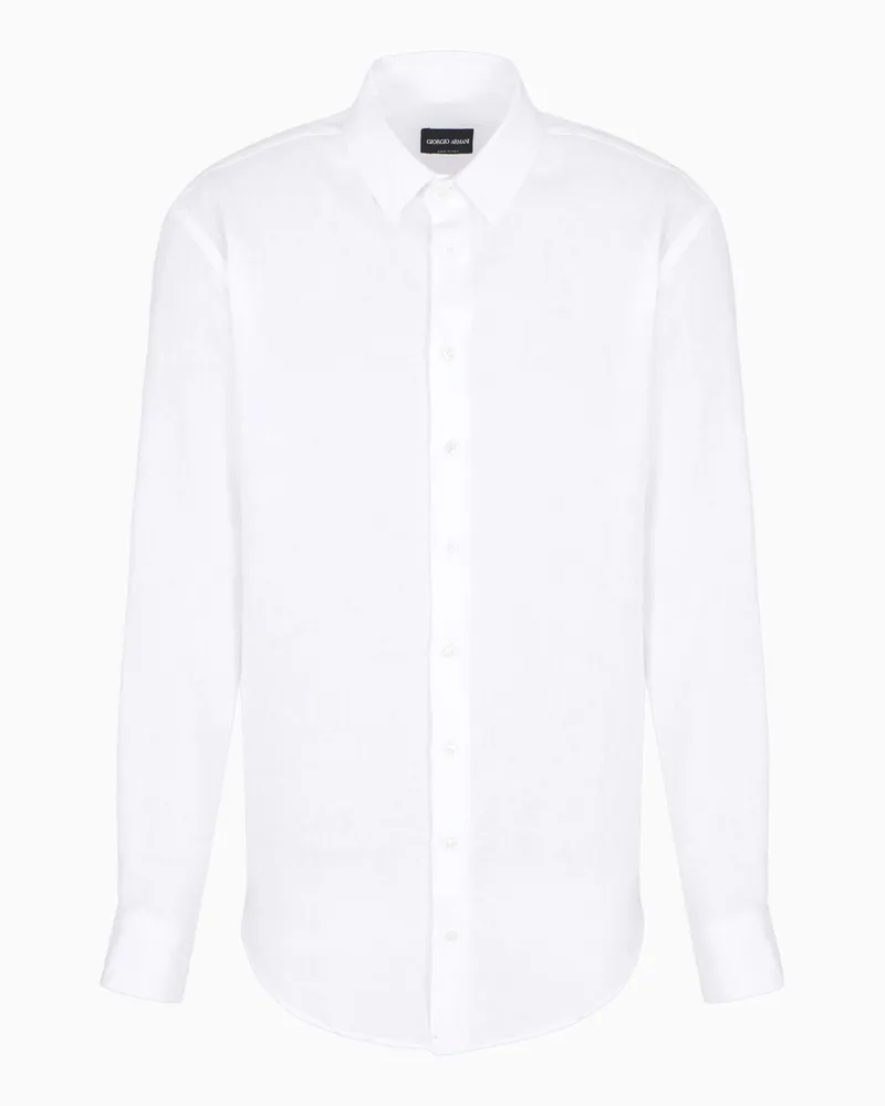 Giorgio Armani Regular Fit Hemd aus Leinen Weiß