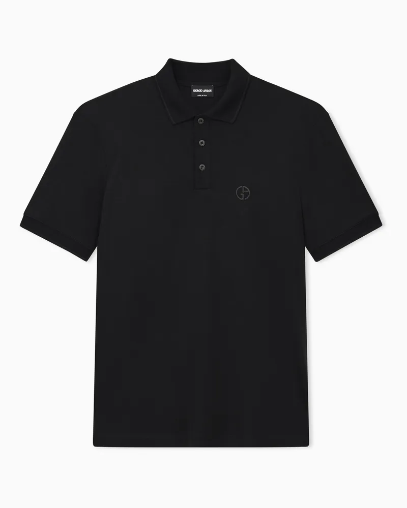 Giorgio Armani Poloshirt Regular Fit aus Schurwolljersey mit Knopfleiste Schwarz