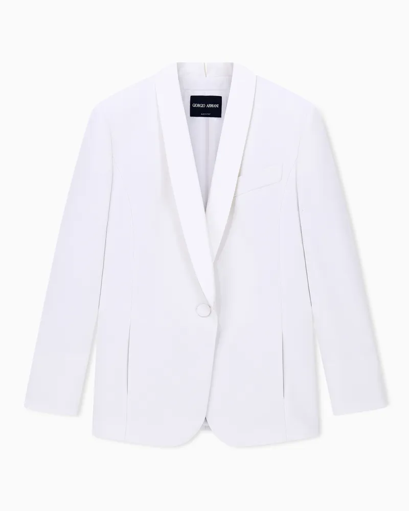 Giorgio Armani Einreihiger Blazer aus Seidencady mit Satinschalkragen Weiß