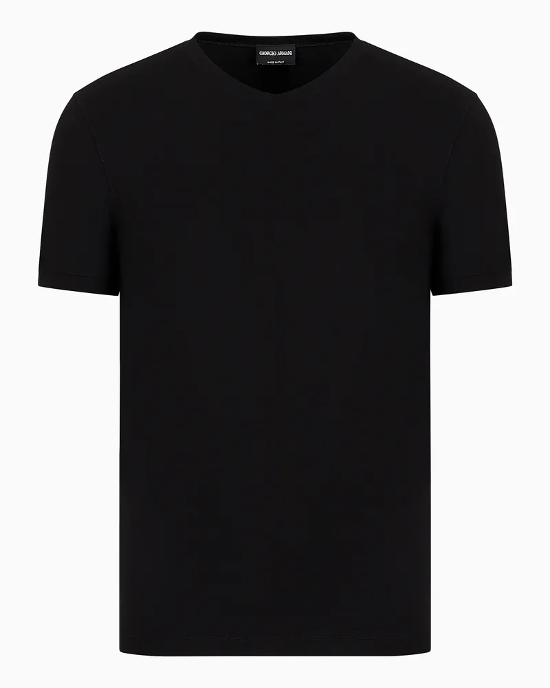 Giorgio Armani T-Shirt mit V-Ausschnitt Icon aus Viskosejersey mit Stretchanteil Schwarz