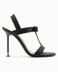 Giorgio Armani T-bar-sandalen mit Schleife, Gefertigt Aus Gebürstetem Leder Schwarz