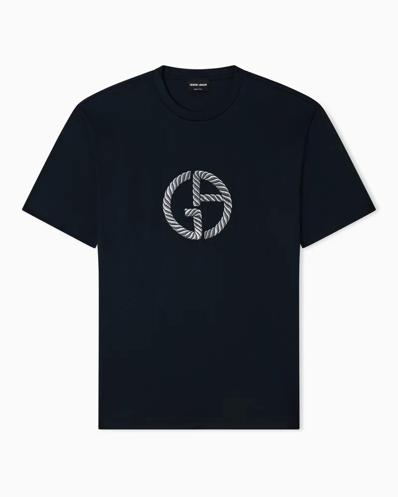 Giorgio Armani T-Shirt mit Rundhalsausschnitt und aufgesticktem GA-Logo in Kordel-Optik Blau