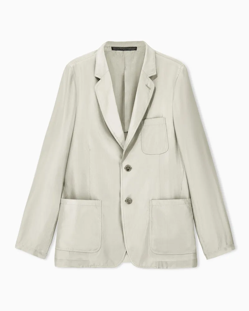 Giorgio Armani Einreihiger Blazer aus Habotai-Seide mit Reverskragen Grün