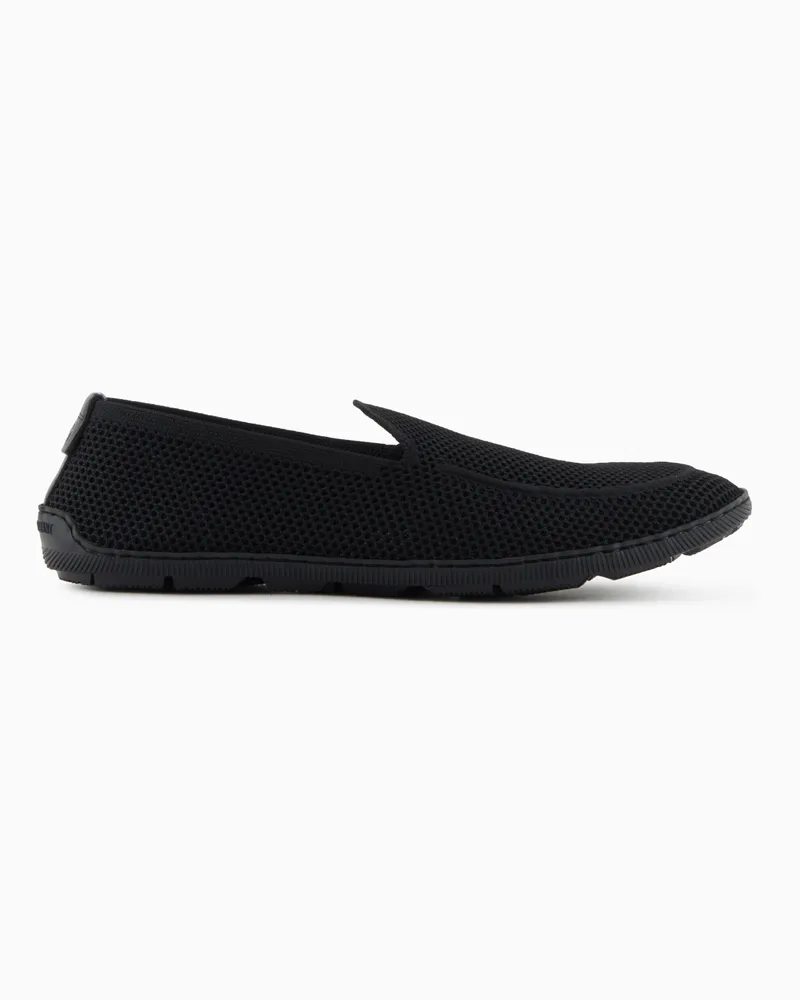 Giorgio Armani Slip-On Sneaker aus Mesh und Leder mit Gummisohle Schwarz