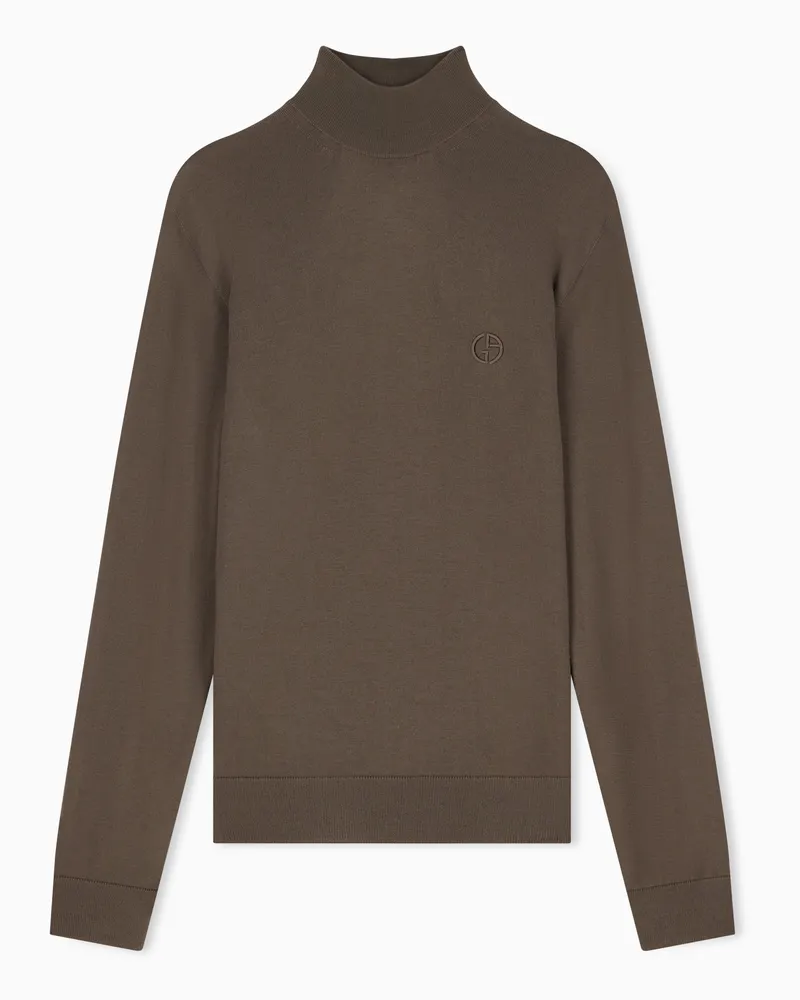 Giorgio Armani Pullover aus Schurwolle mit Logostickerei und Rippbündchen Braun