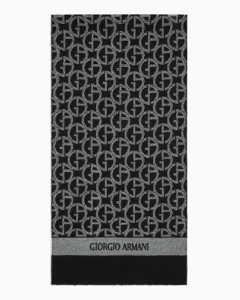 Giorgio Armani Schal aus Wolle mit Monogramm in Jacquard-Stoff-Verarbeitung Schwarz