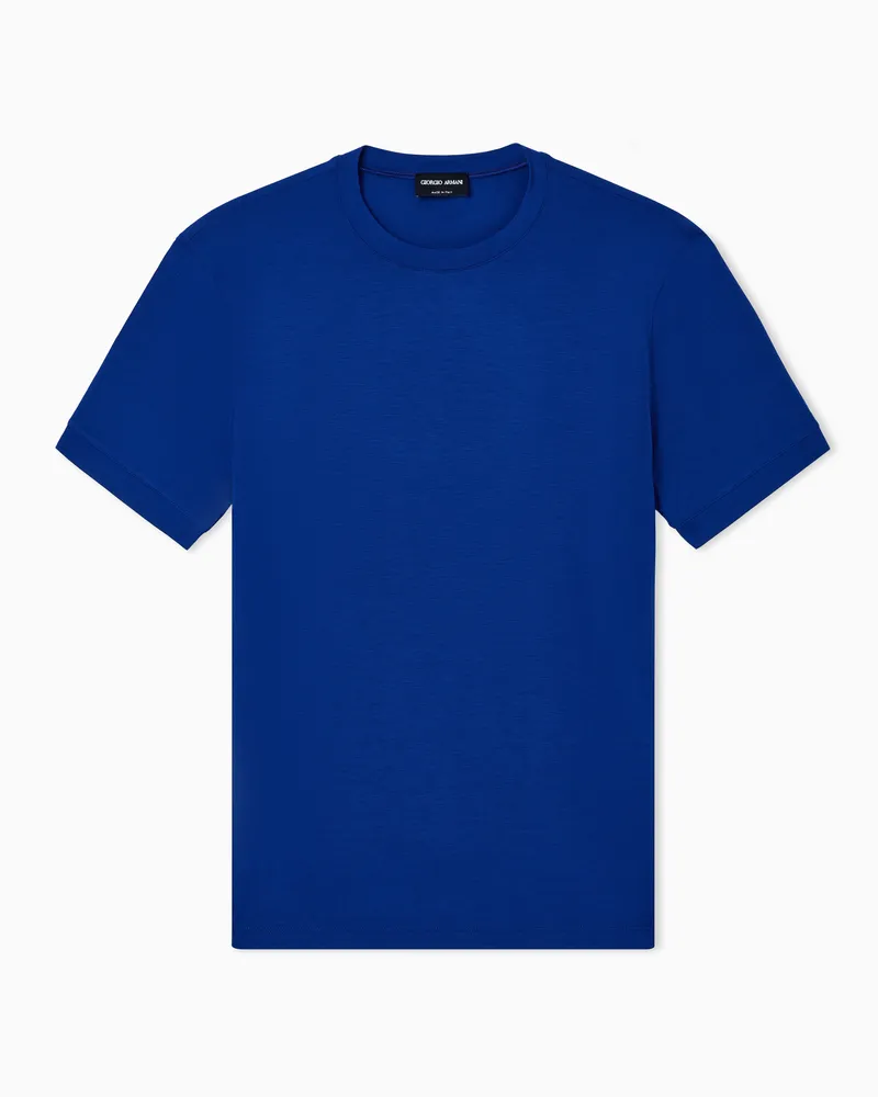 Giorgio Armani T-Shirt mit Rundhalsausschnitt und kurzen Ärmeln, gefertigt aus elastischem Viskose-Jersey Blau