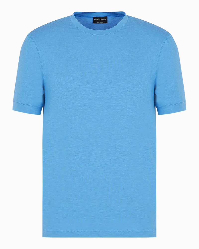 Giorgio Armani T-Shirt mit Rundhalsausschnitt und kurzen Ärmeln, gefertigt aus elastischem Viskose-Jersey Blau