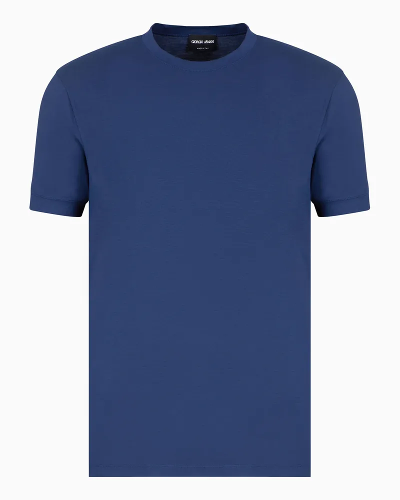 Giorgio Armani T-Shirt mit Rundhalsausschnitt und kurzen Ärmeln, gefertigt aus elastischem Viskose-Jersey Blau