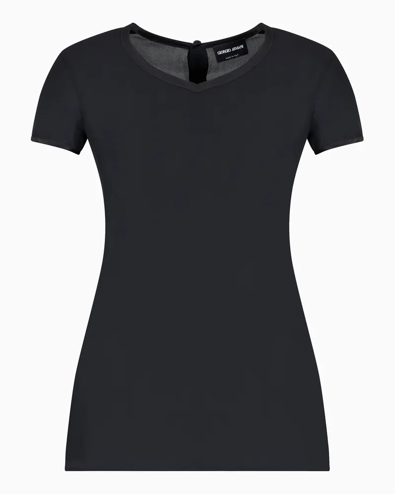 Giorgio Armani Bluse aus Seidencharmeuse mit V-Ausschnitt Schwarz