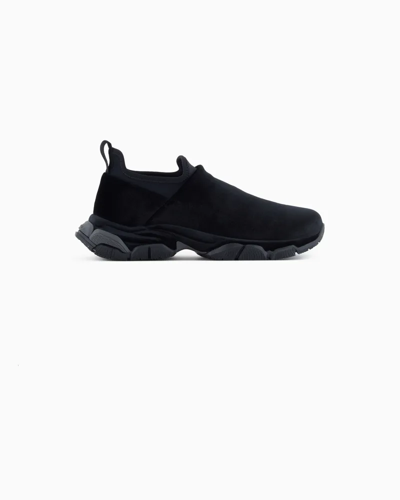 Giorgio Armani Slip-On-Sneaker aus Samt und Scuba Schwarz