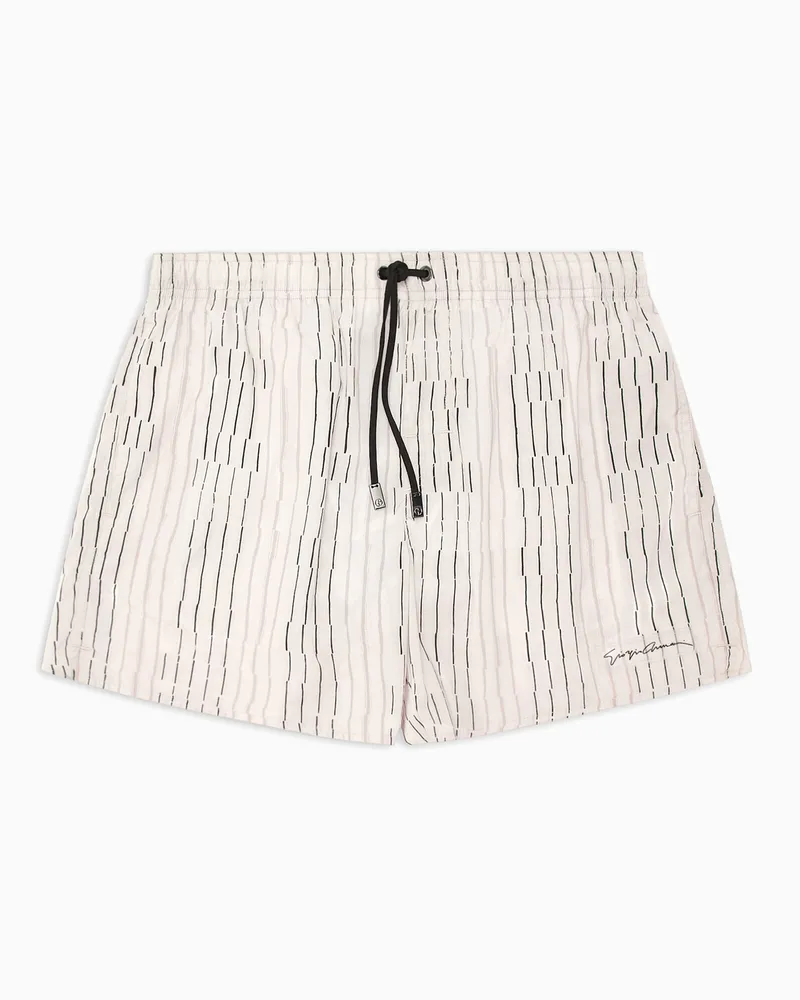 Giorgio Armani Boxer-Badeanzug mit unregelmäßigem Streifenmuster-Print Beige