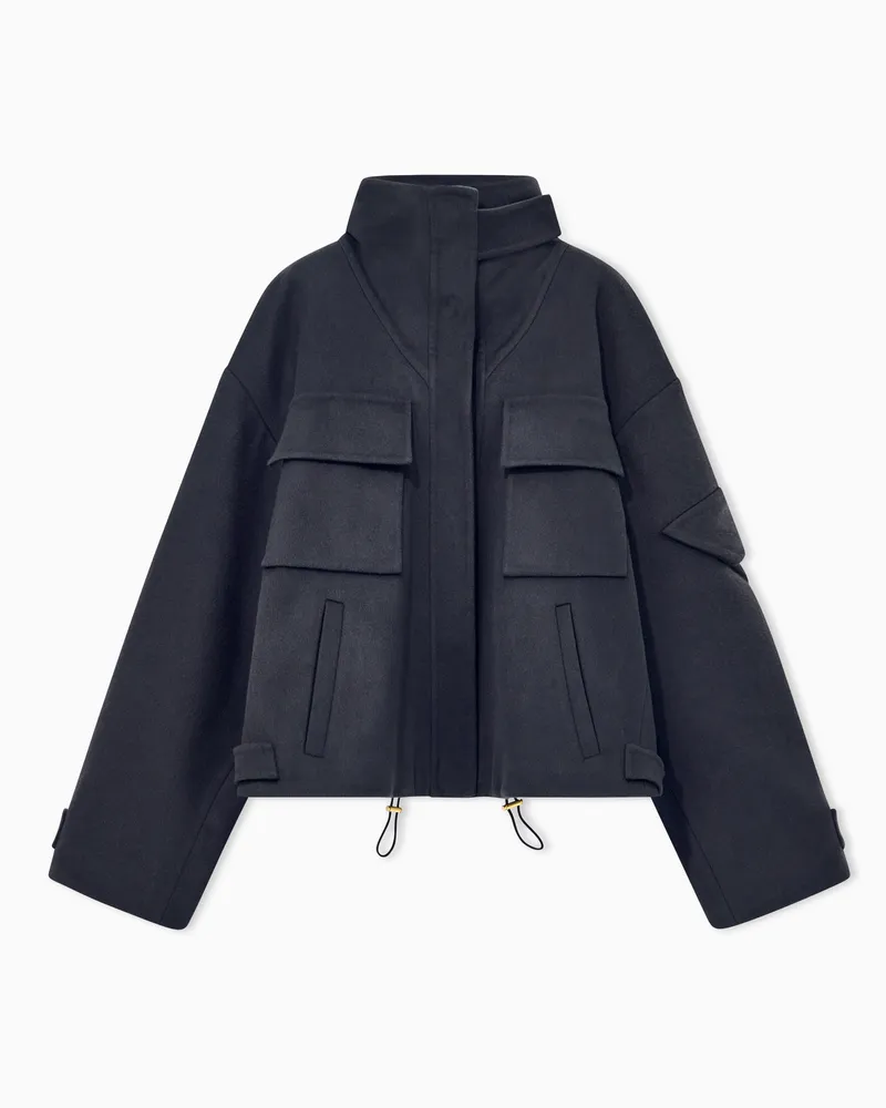 Giorgio Armani Blouson aus Double-Kaschmir mit Stehkragen und Pattentaschen Grau