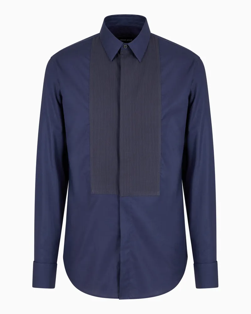 Giorgio Armani Smokinghemd mit plissiertem Detail Marineblau