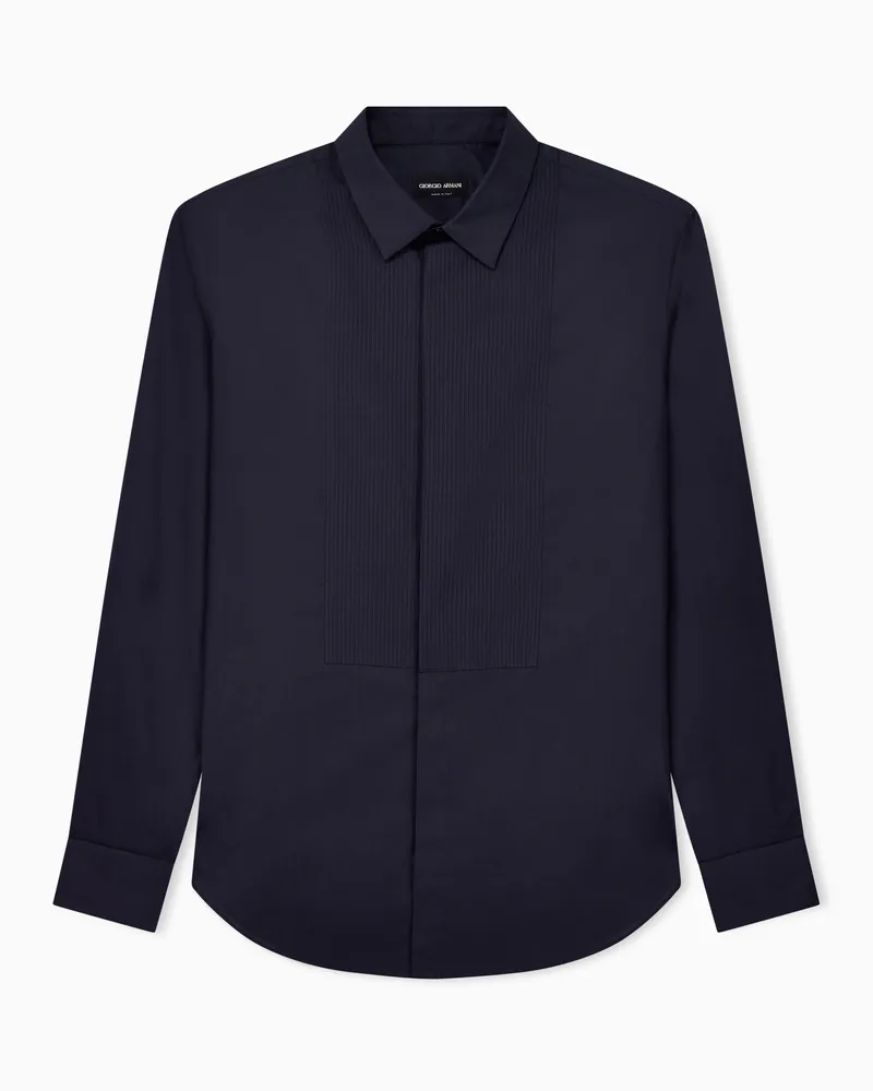 Giorgio Armani Smokinghemd mit plissiertem Detail Marineblau