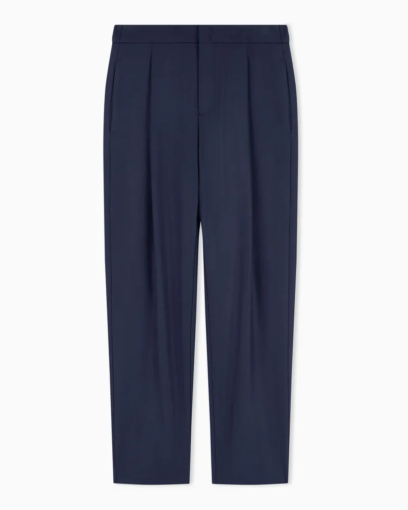 Giorgio Armani Hose aus Wolle und Kaschmir mit Fischgrat-Muster Blau