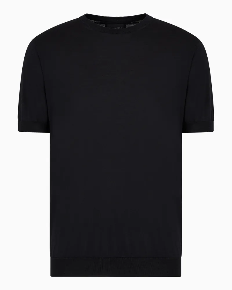 Giorgio Armani Pullover mit Rundhalsausschnitt und kurzen Ärmeln aus Seide und Baumwolle Schwarz