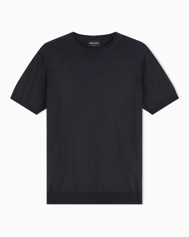 Giorgio Armani Pullover mit Rundhalsausschnitt und kurzen Ärmeln aus Seide und Baumwolle Schwarz