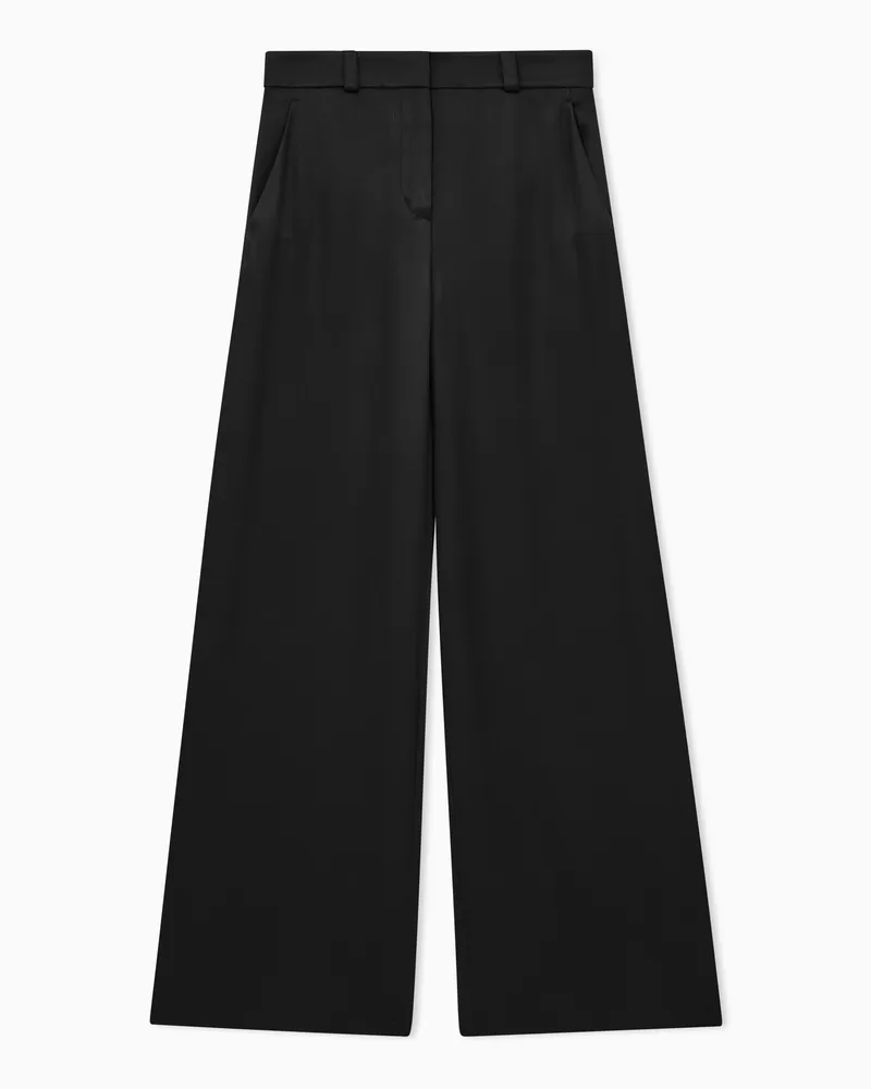 Giorgio Armani Weite Hose aus Seidencady mit verdeckter Seitenfalte Schwarz