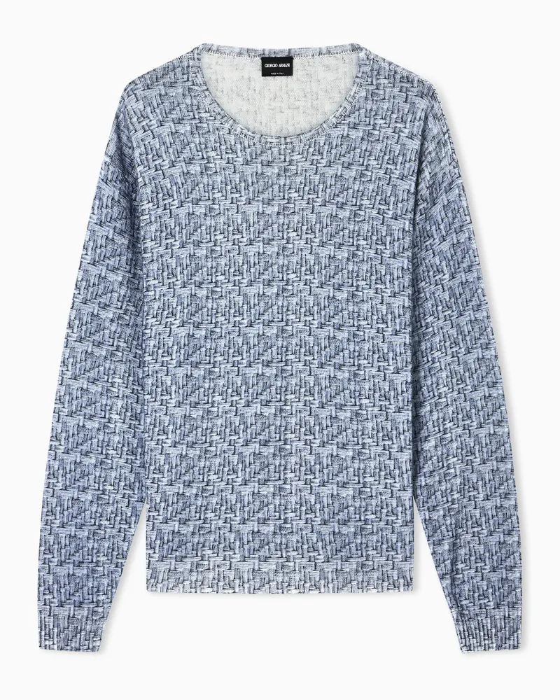 Giorgio Armani Pullover aus bedrucktem Kaschmir mit Rundhalsausschnitt Hellblau