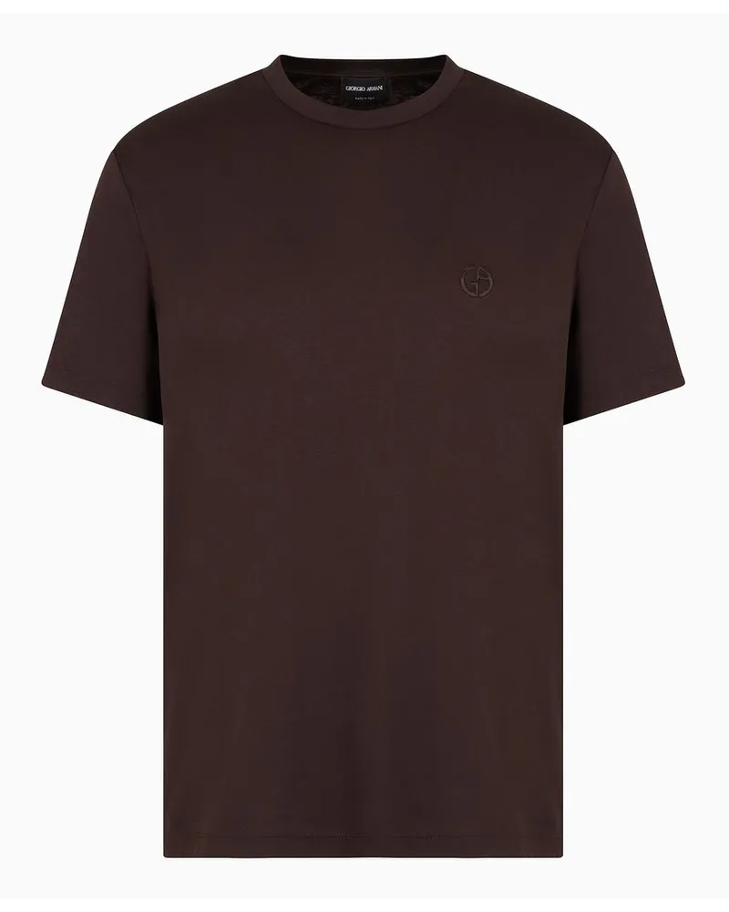 Giorgio Armani T-shirt Aus Interlock-baumwolle mit Logostickerei Braun