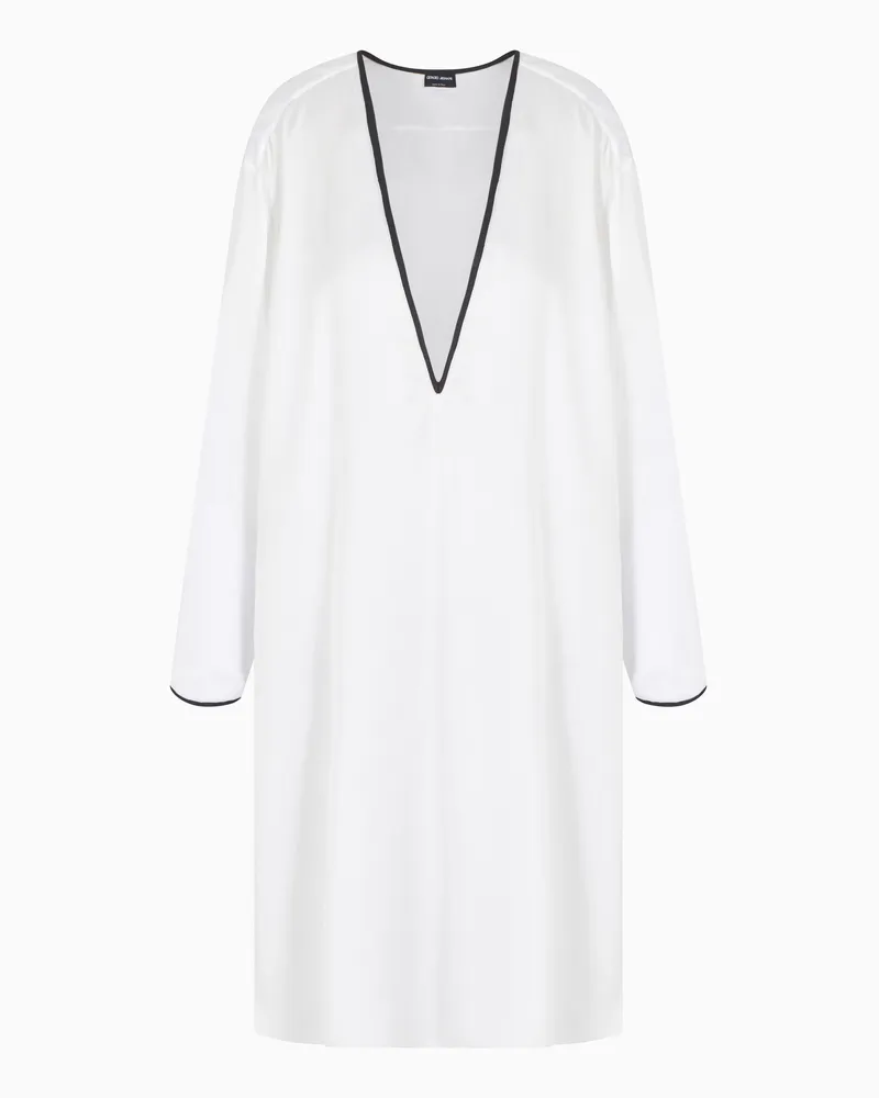 Giorgio Armani Langes Hemd aus Seidensatin Weiß