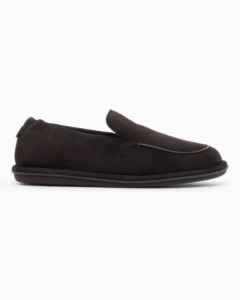 Giorgio Armani Slipper aus Veloursleder mit weichem Futter und Gummisohle Braun