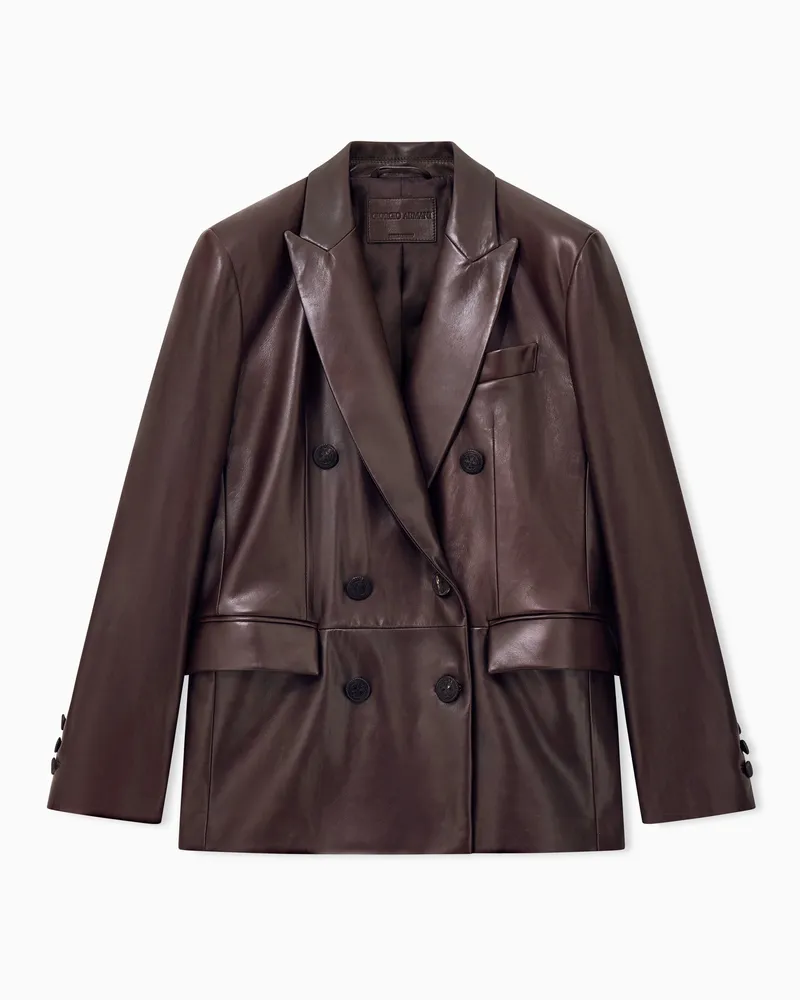 Giorgio Armani Doppelreihiger Blazer aus Nappaleder mit Seidenfutter Braun