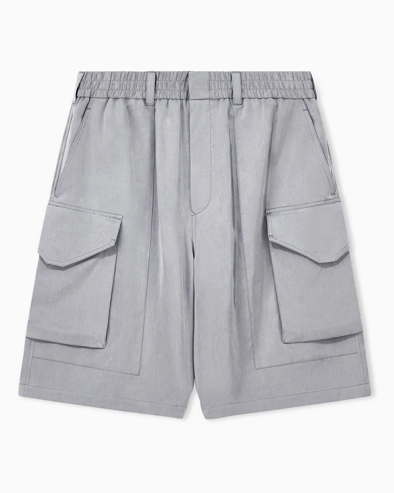 Giorgio Armani Cargo-Bermuda aus Lyocell-Popeline mit elastischem Bund Grau