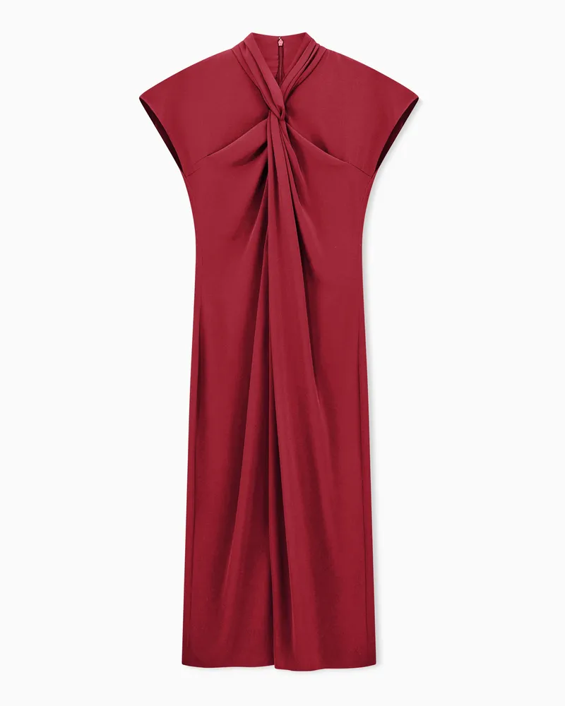 Giorgio Armani Ärmelloses Kleid aus Georgette mit Schlitz und Knotendetail Burgunderrot