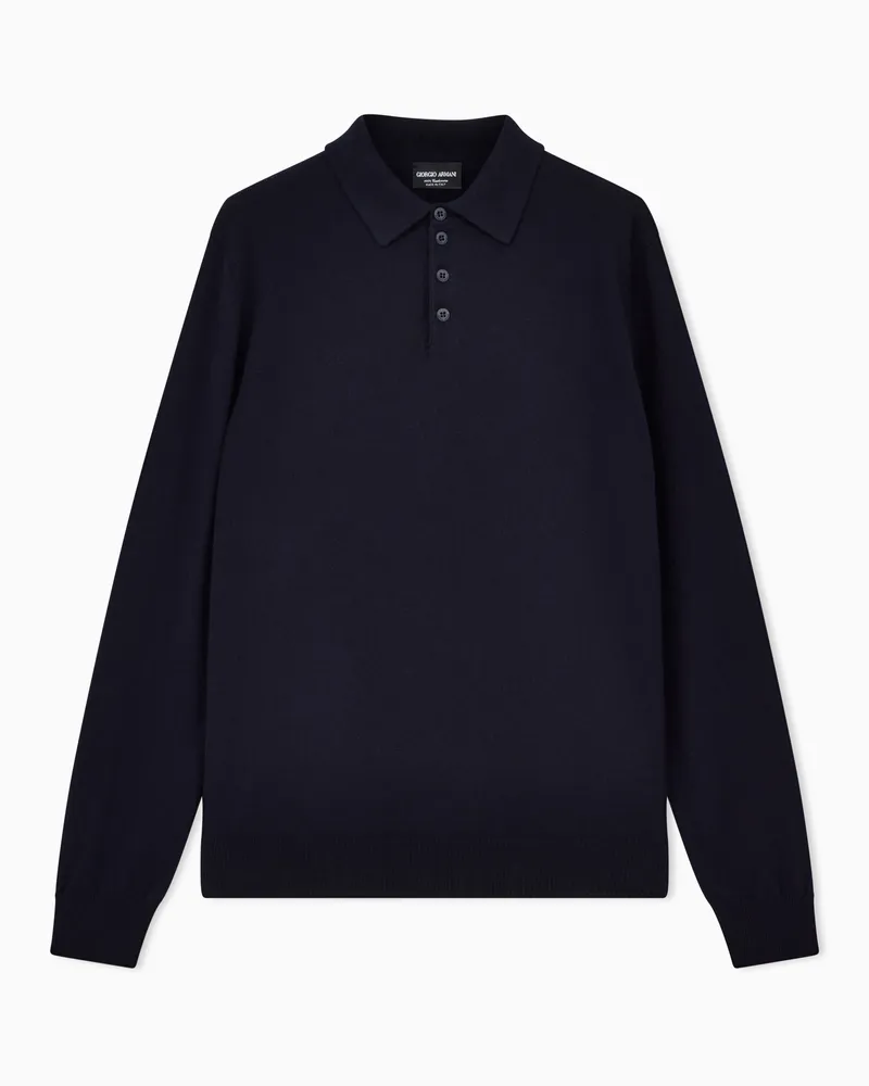 Giorgio Armani Poloshirt mit langen Ärmeln aus Kaschmir Blau