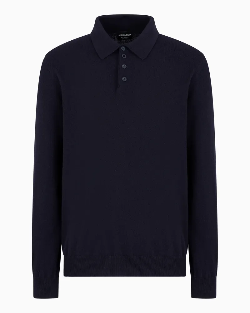 Giorgio Armani Poloshirt mit langen Ärmeln aus Kaschmir Blau