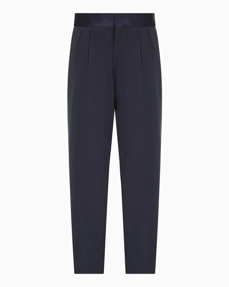 Giorgio Armani Hose mit zwei Bundfalten aus gewaschenem Seidengemisch Blau