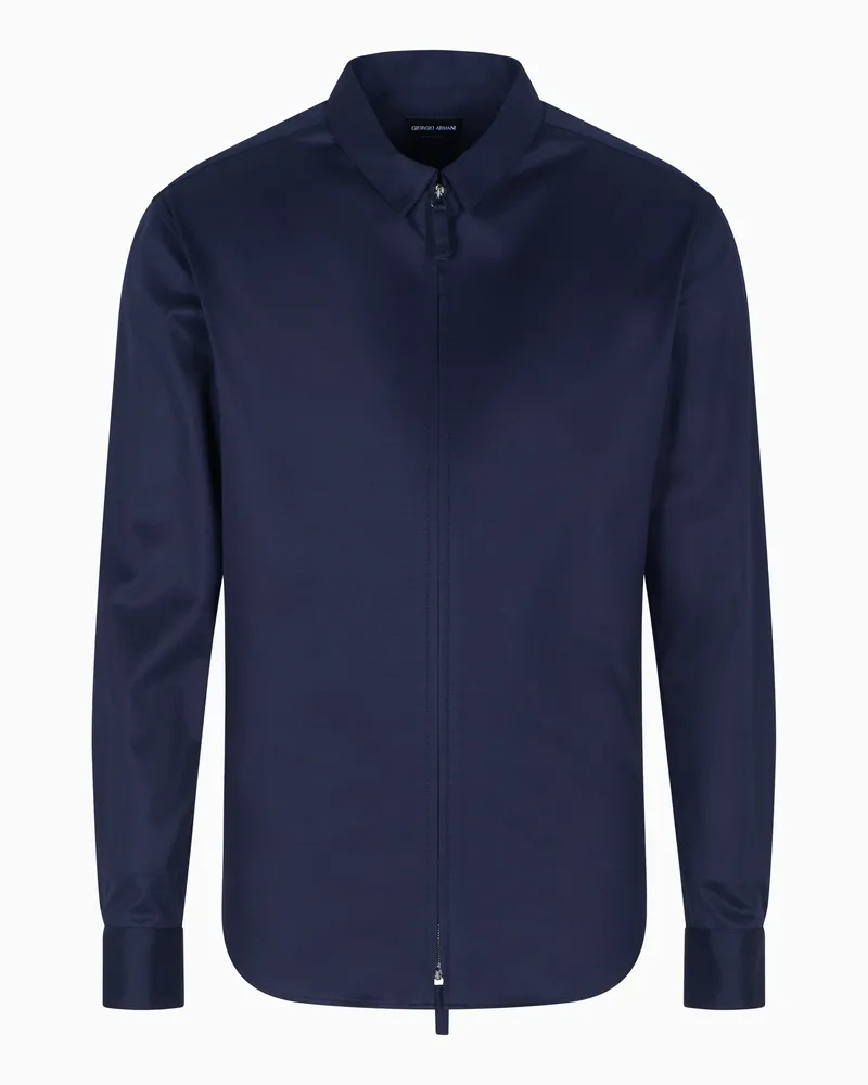 Giorgio Armani Slim Fit-Hemd mit Reißverschluss, gefertigt aus Baumwoll-Interlock Marineblau