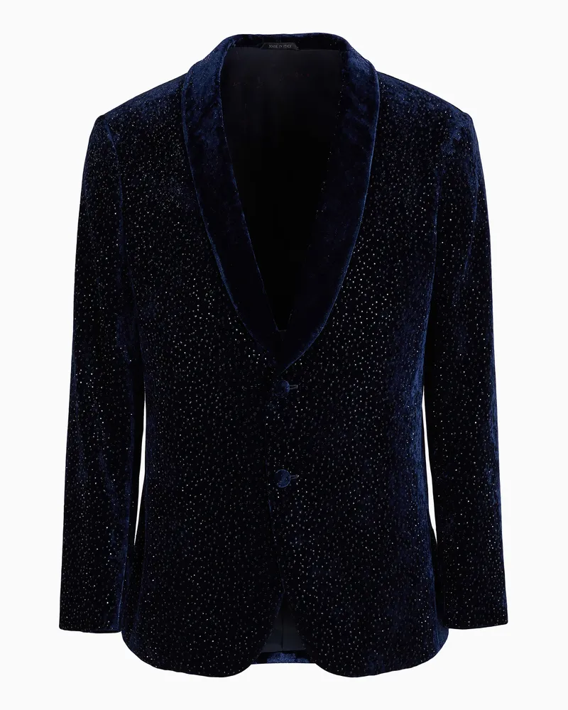 Giorgio Armani Giorgio’s einreihige Smokingjacke aus Samt, mit Kristallsteinen Blau