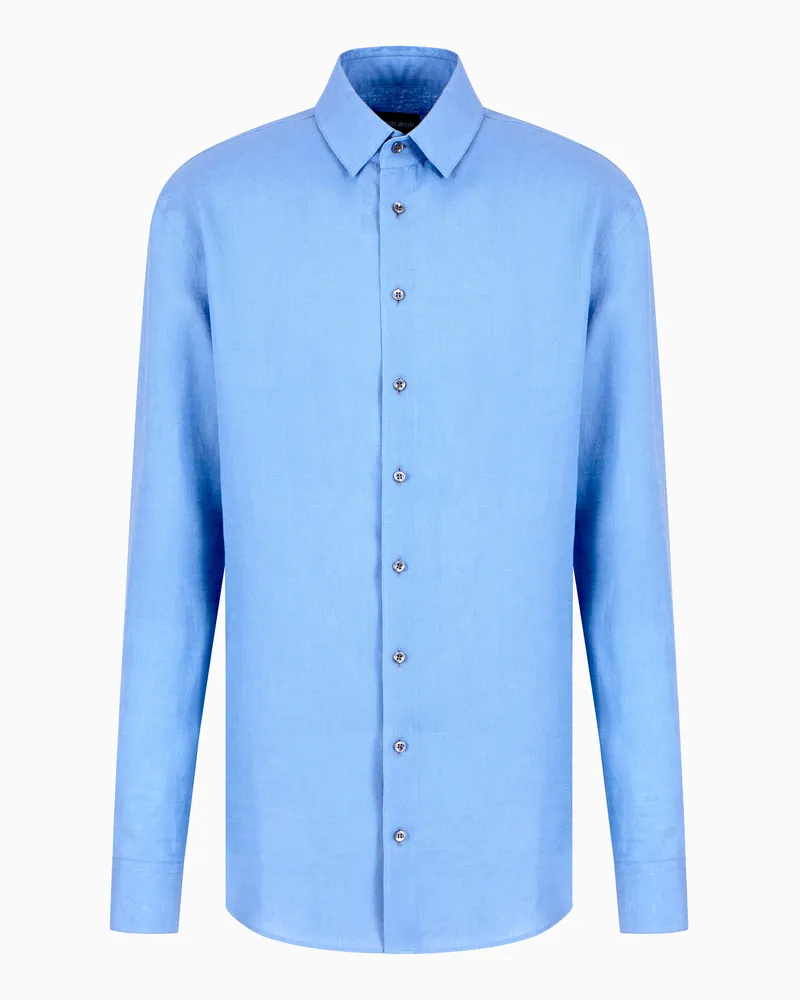 Giorgio Armani Regular Fit Hemd aus Leinen Hellblau