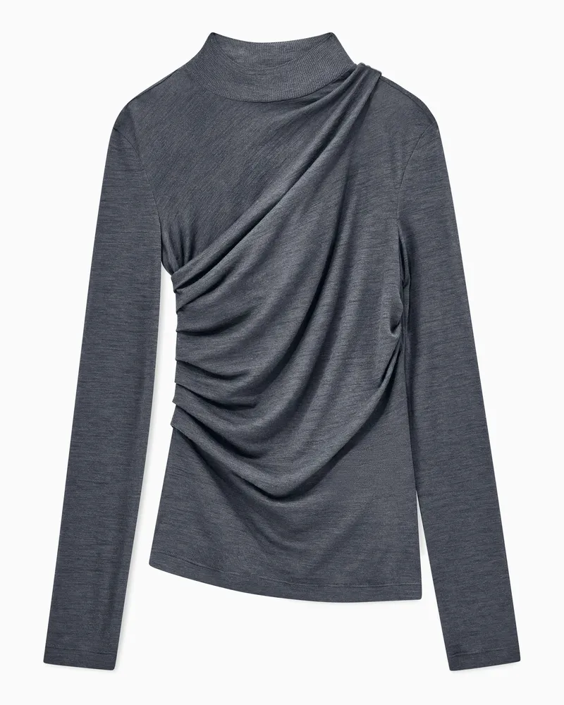 Giorgio Armani Pullover aus Wolljersey mit Stehkragen und Drapierung Grau