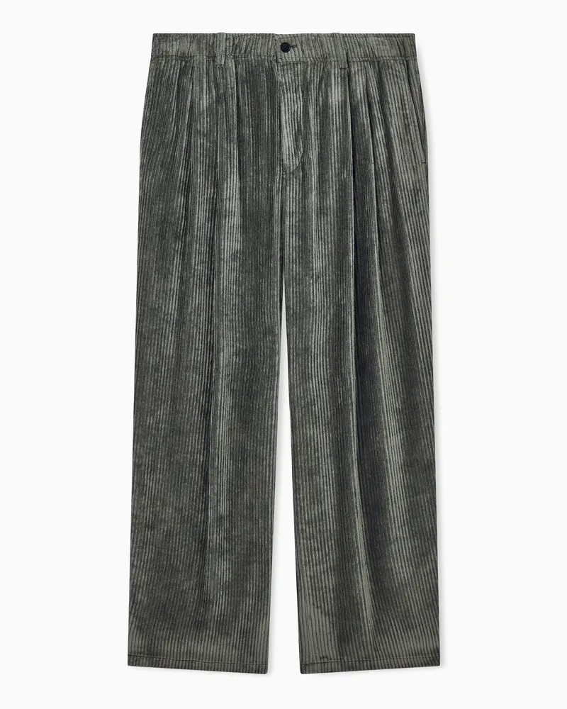 Giorgio Armani Bundfaltenhose aus weichem Cord mit elastischem Bund Grau