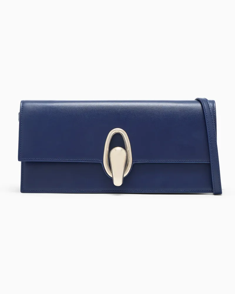 Giorgio Armani Glänzende Lederclutch mit Drehverschluss und Schulterriemen Marineblau