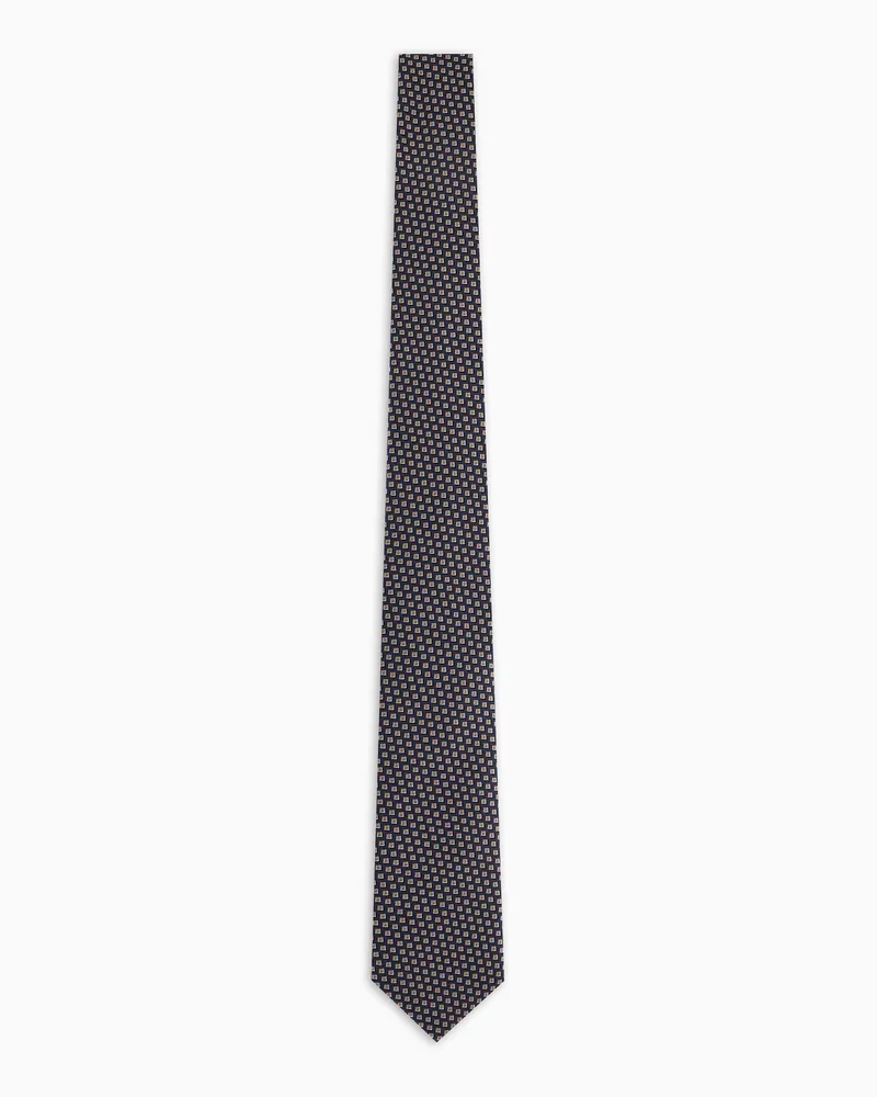 Giorgio Armani Krawatte aus reinem Seiden-Jacquard mit geometrischem Muster Blau