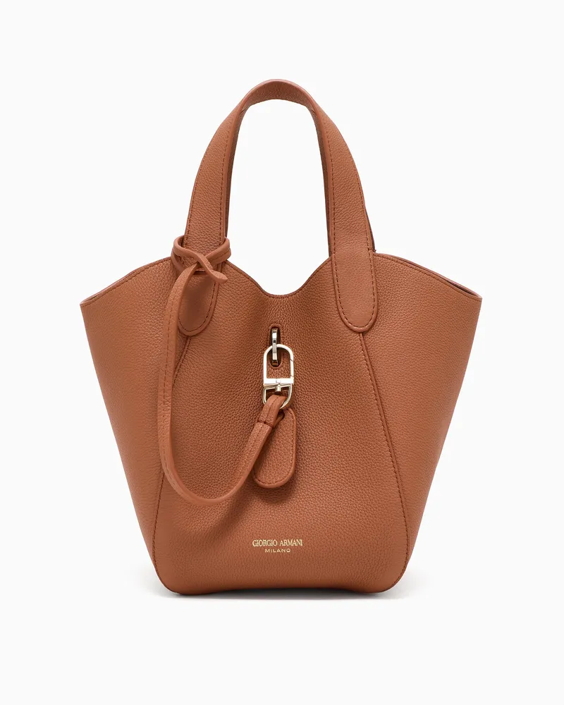 Giorgio Armani Kleine Handtasche aus genarbtem Leder Kamel
