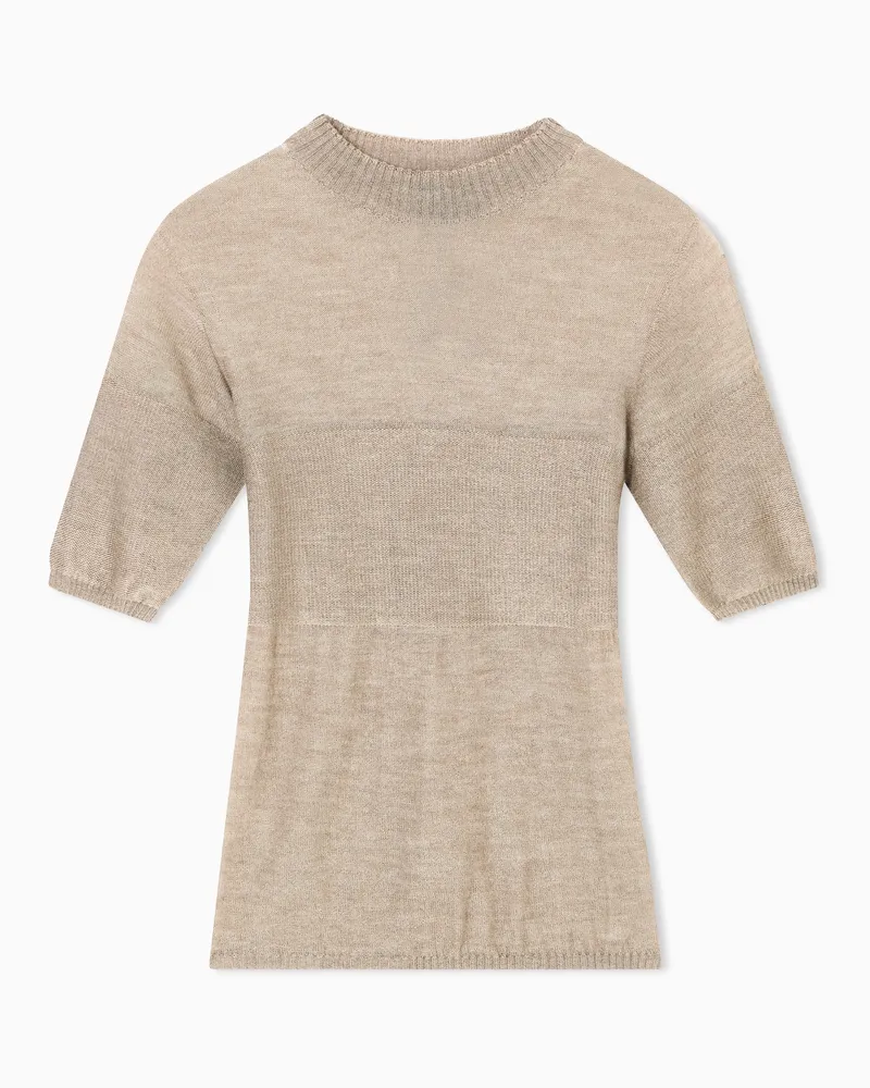 Giorgio Armani Kurzärmliger Kaschmir-Seiden-Pullover Beige